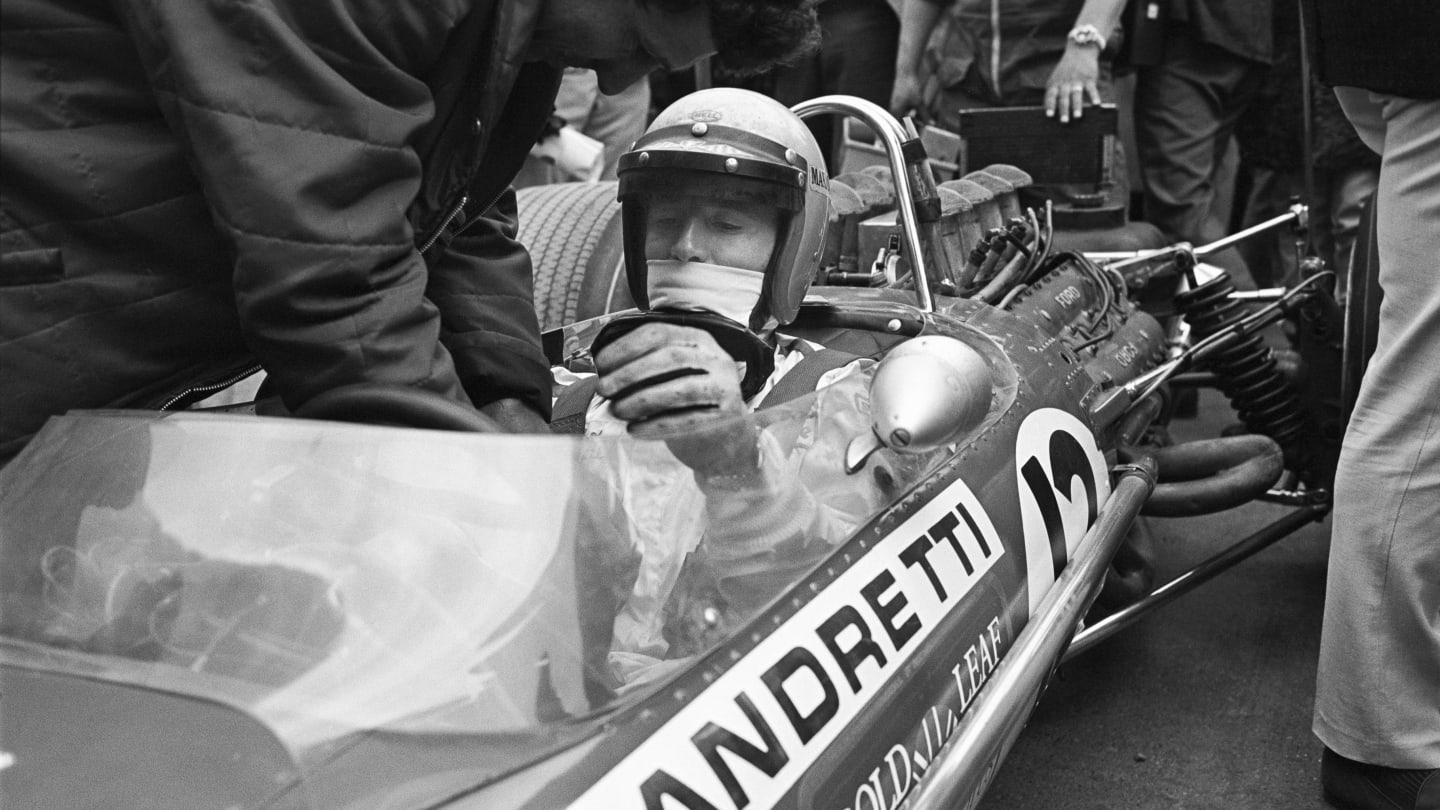 WATKINS GLEN, NY- OCTOBER 6: Mario Andretti on pole in his first Grand Prix sits in the Lotus-Ford